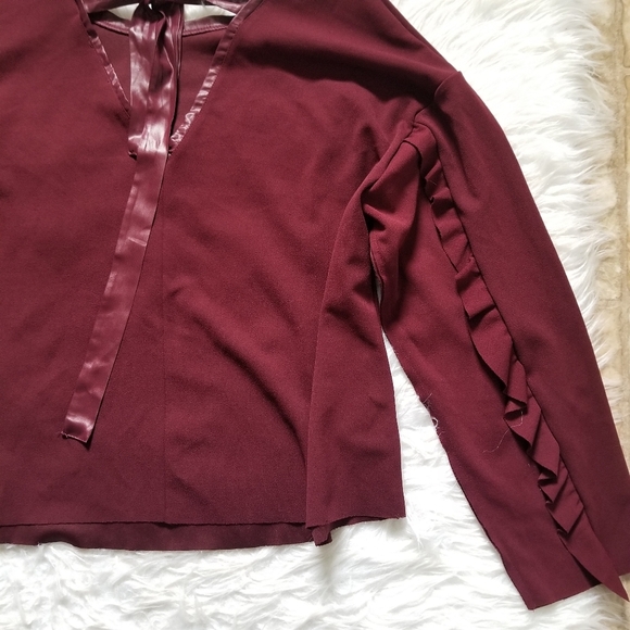 Zara Collection Burgandy Ruffle tie back Blouse - Picture 6 of 8